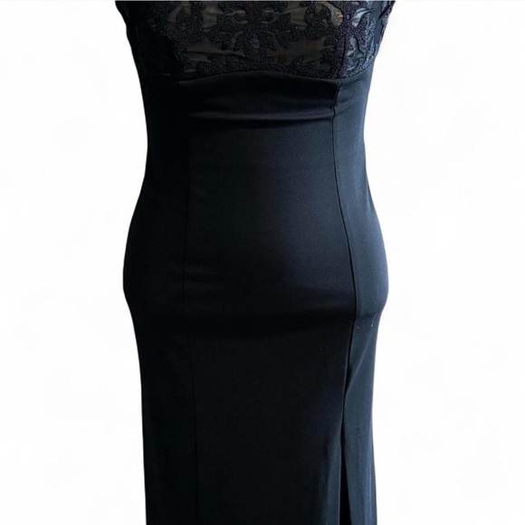 VTG Y2K Betsy & Adam Black Beaded Slip Gown Sz 10 Mesh Prom Evening Maxi Dress - Picture 4 of 5